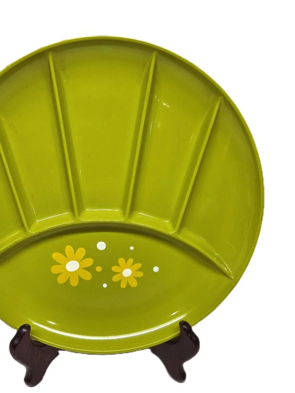 Vintage Takahashi Green Daisy Melamine Plate Divided Sushi Fondue 9